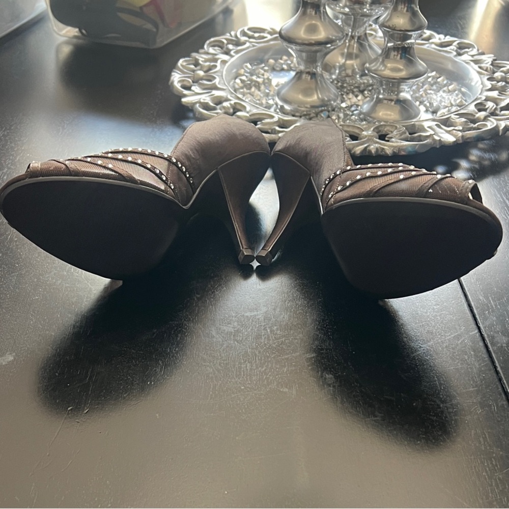 Alfani Chocolate Rhinestone Peep-Toe Heels - Picture 5 of 5